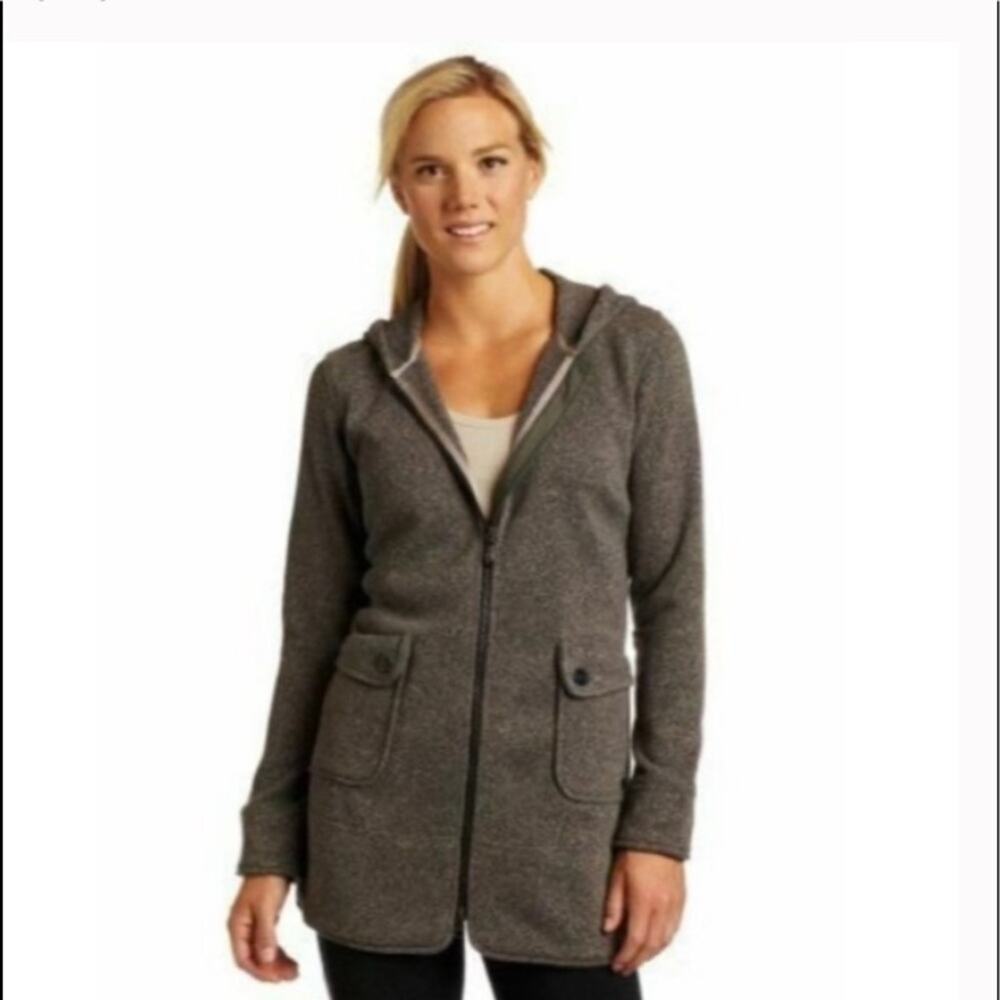 Merrell Delilah Long Line Fleece Sweater Jacket Gray Hooded Long Sleeve Size S